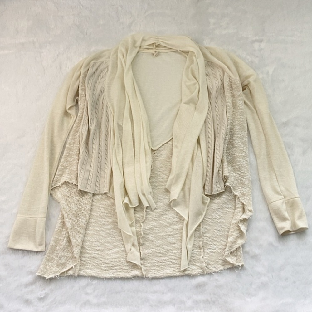 Anthropologie Cream Tiny Open Front Drape Cardiga… - image 1
